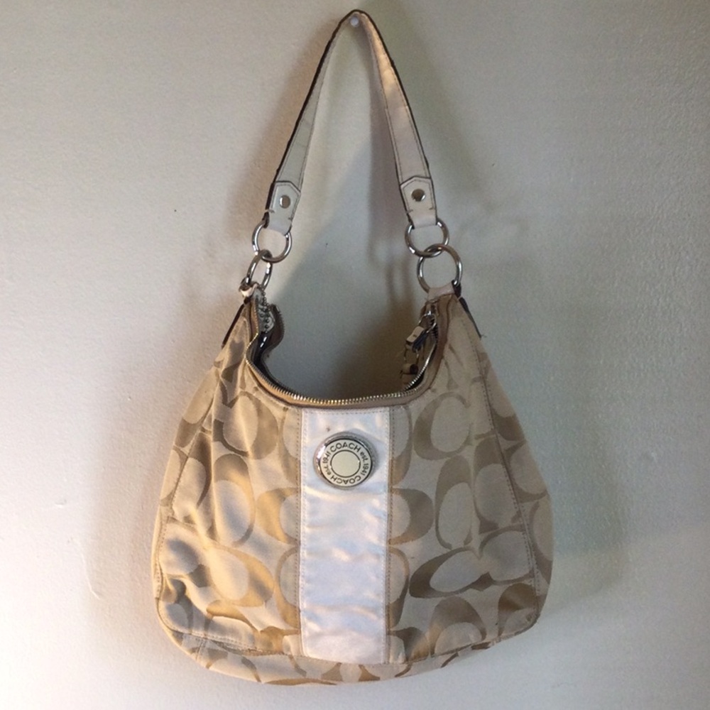 Coach Signature Beige and Cream Shoulder Bag